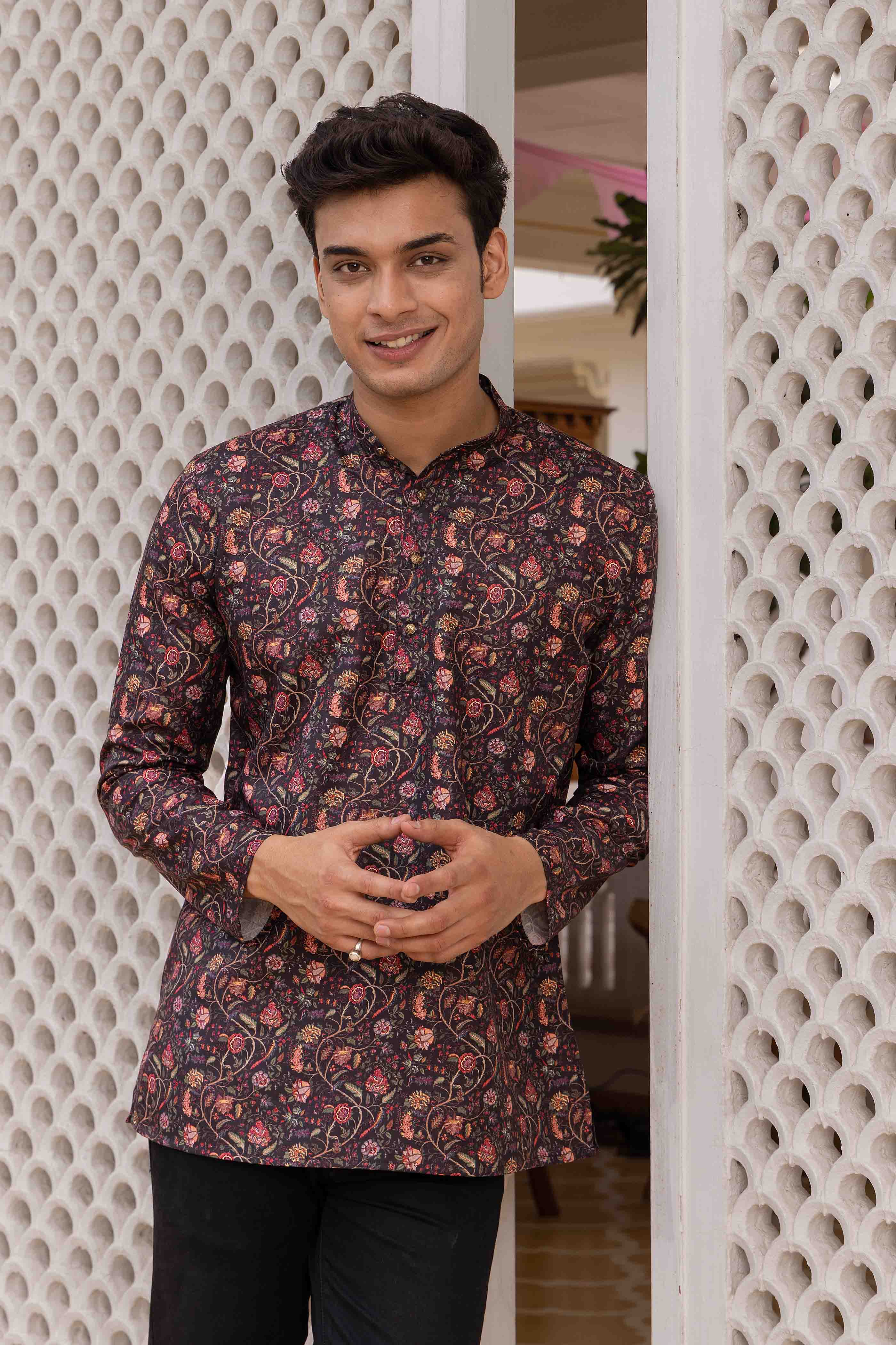 Black Floral Printed Shirt Kurta